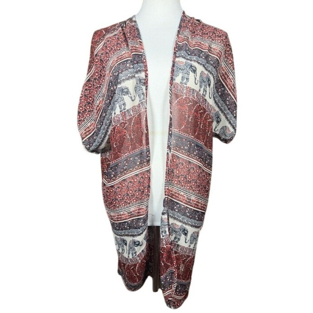 Live 4 Truth Womens Elephant Paisley Kimono Open Front Cardigan Burgundy Small